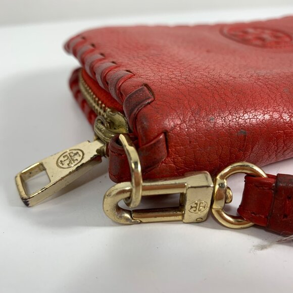 Tory Burch Red Pebbled Leather Zip Around Large Continental Wallet Wristlet - Picture 2 of 11